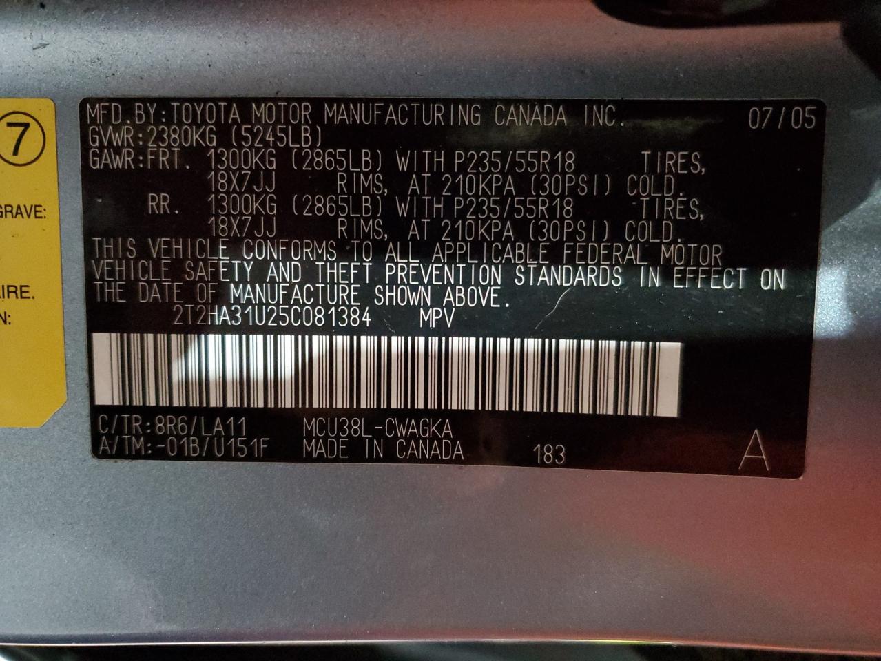 2005 Lexus Rx 330 VIN: 2T2HA31U25C081384 Lot: 86681265