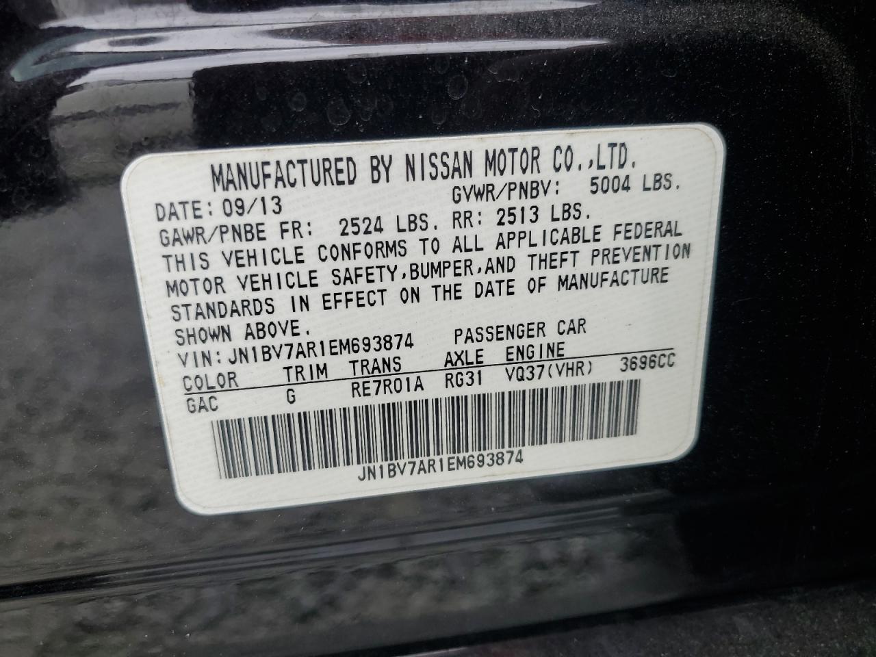 2014 Infiniti Q50 Base VIN: JN1BV7AR1EM693874 Lot: 85906855