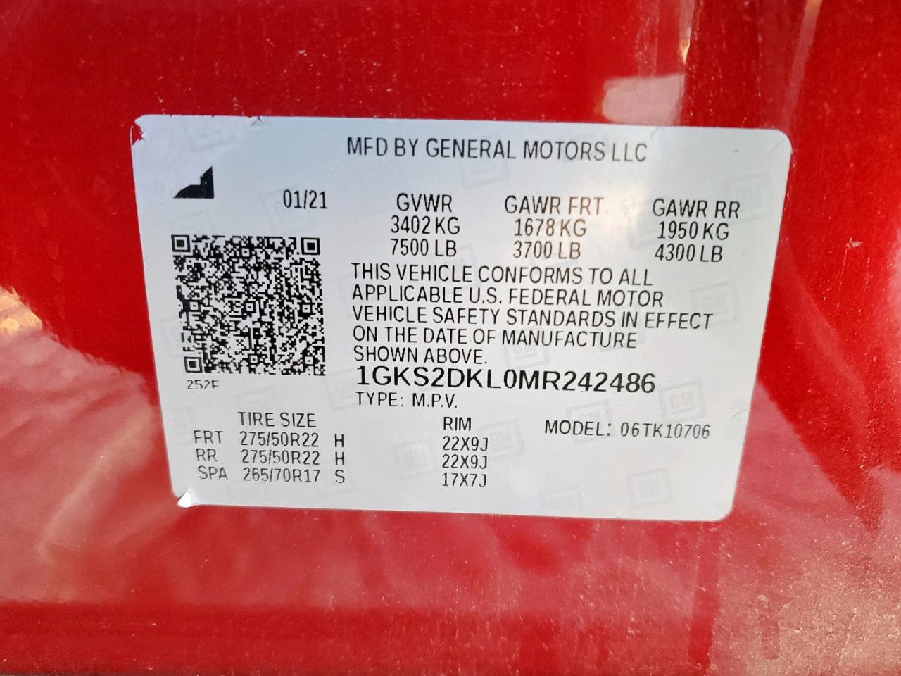 2021 GMC Yukon Denali VIN: 1GKS2DKL0MR242486 Lot: 80981865