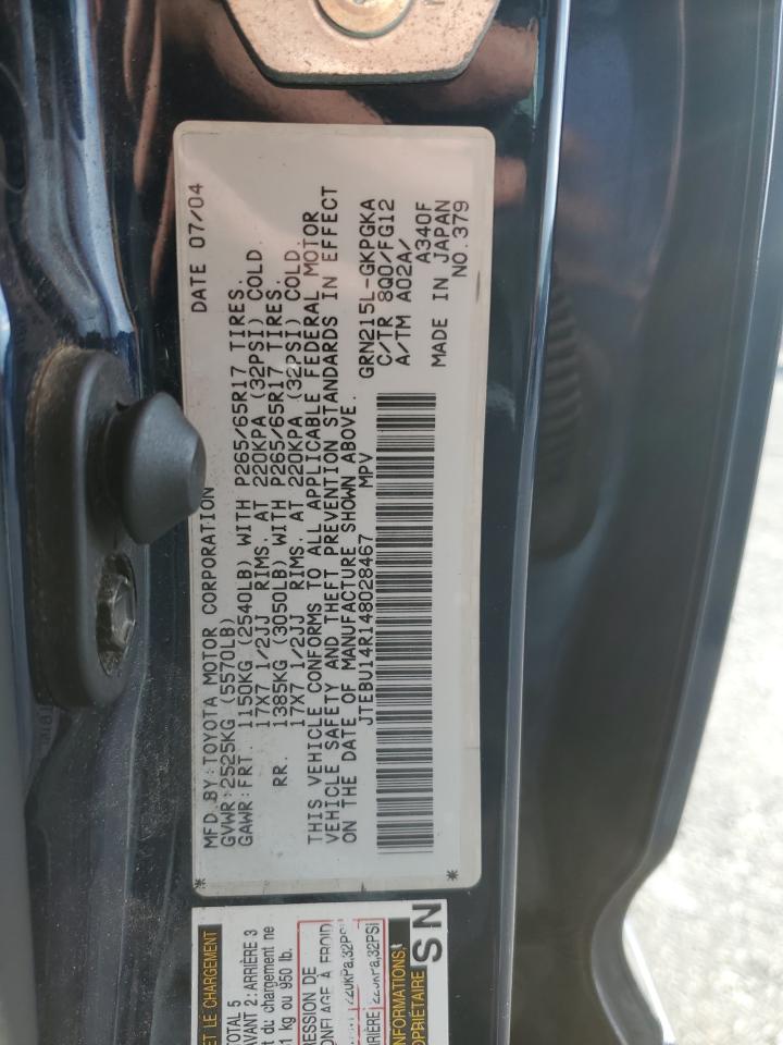 2004 Toyota 4Runner Sr5 VIN: JTEBU14R148028467 Lot: 85542785