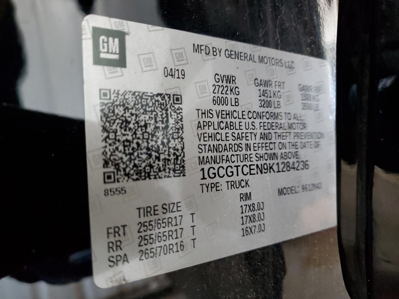 2019 Chevrolet Colorado Lt VIN: 1GCGTCEN9K1284236 Lot: 85678245