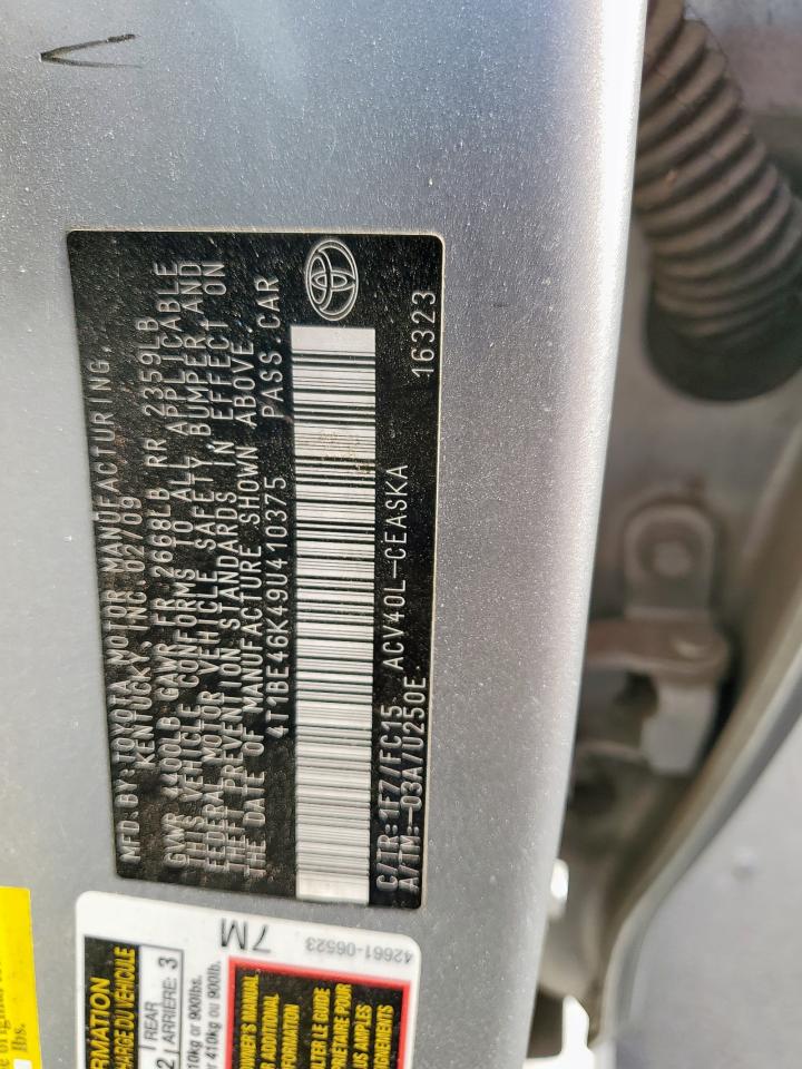 2009 Toyota Camry Base VIN: 4T1BE46K49U410375 Lot: 84901495