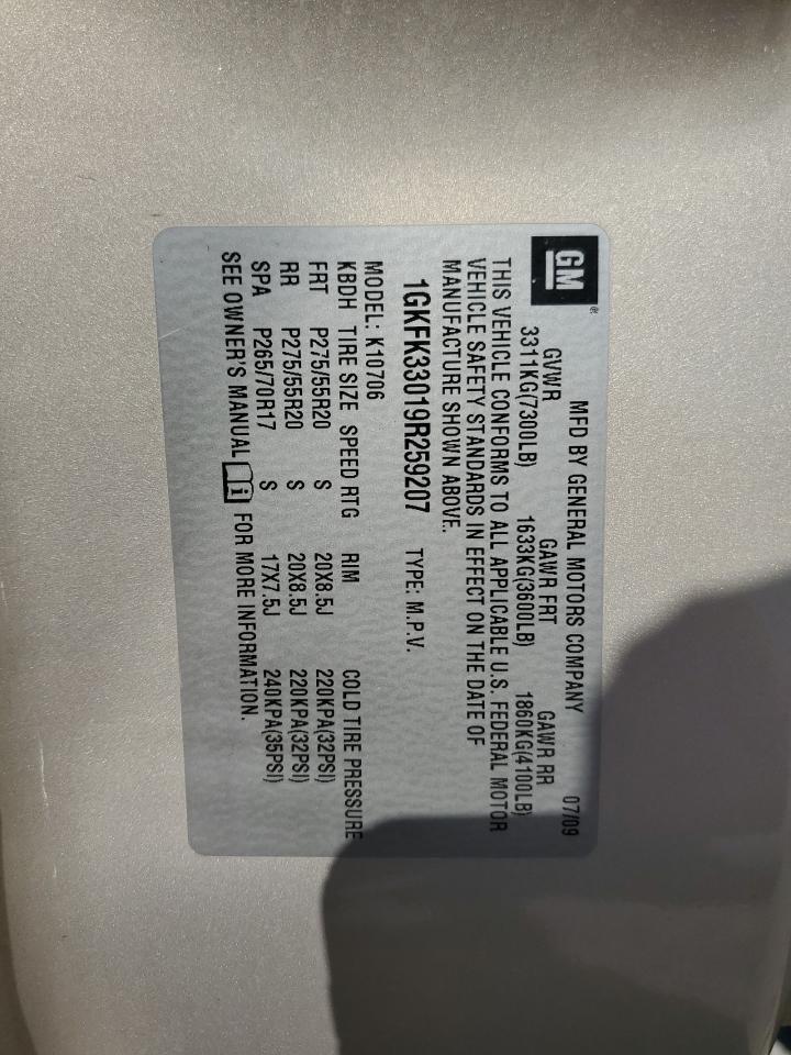 2009 GMC Yukon Slt VIN: 1GKFK33019R259207 Lot: 86101345