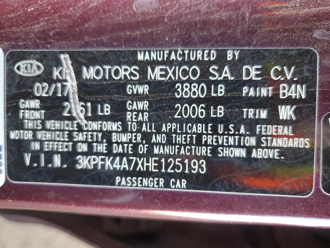 2017 Kia Forte Lx VIN: 3KPFK4A7XHE125193 Lot: 84955945