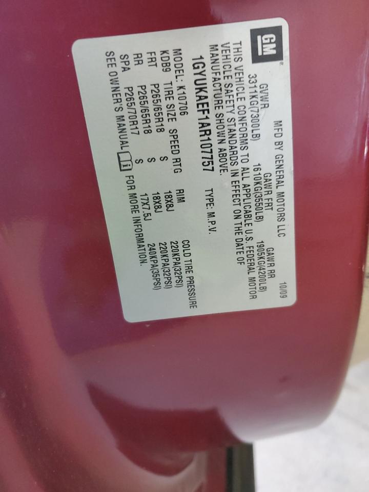 2010 Cadillac Escalade VIN: 1GYUKAEF1AR107757 Lot: 82256305