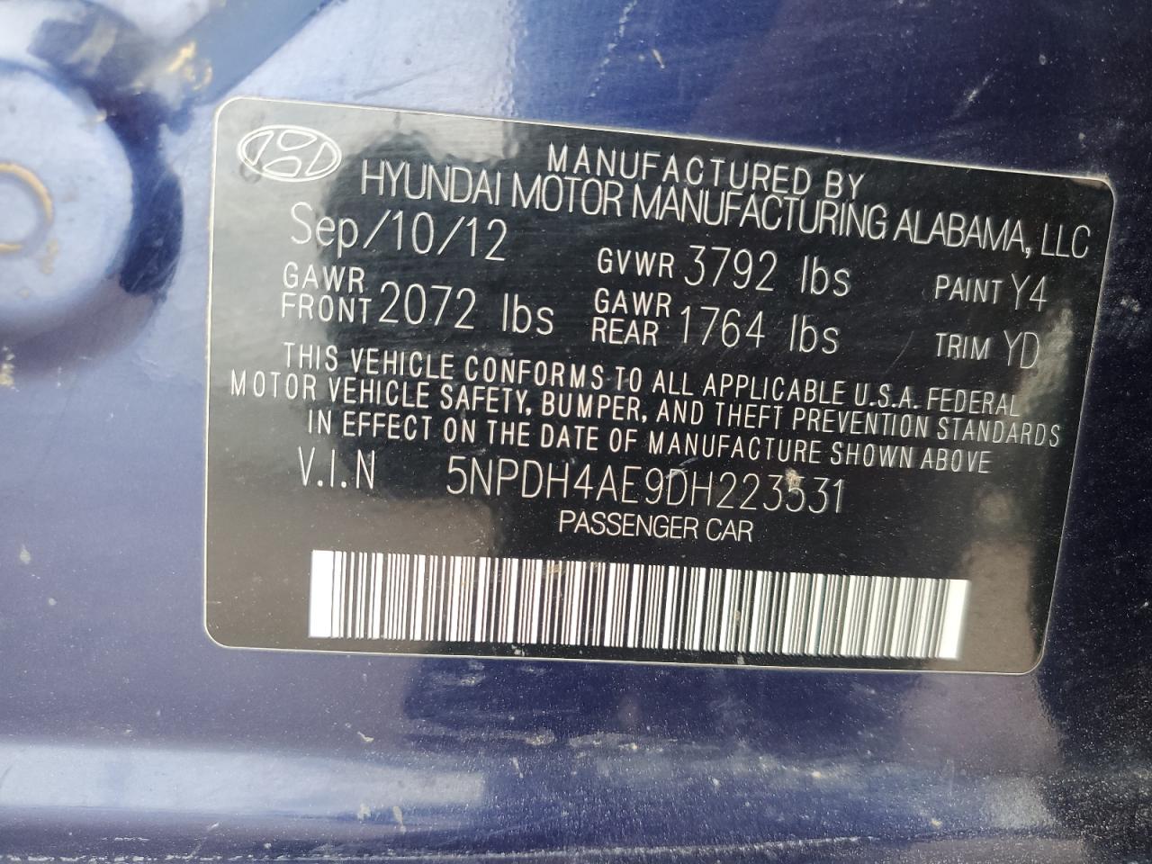 2013 Hyundai Elantra Gls VIN: 5NPDH4AE9DH223531 Lot: 82277005