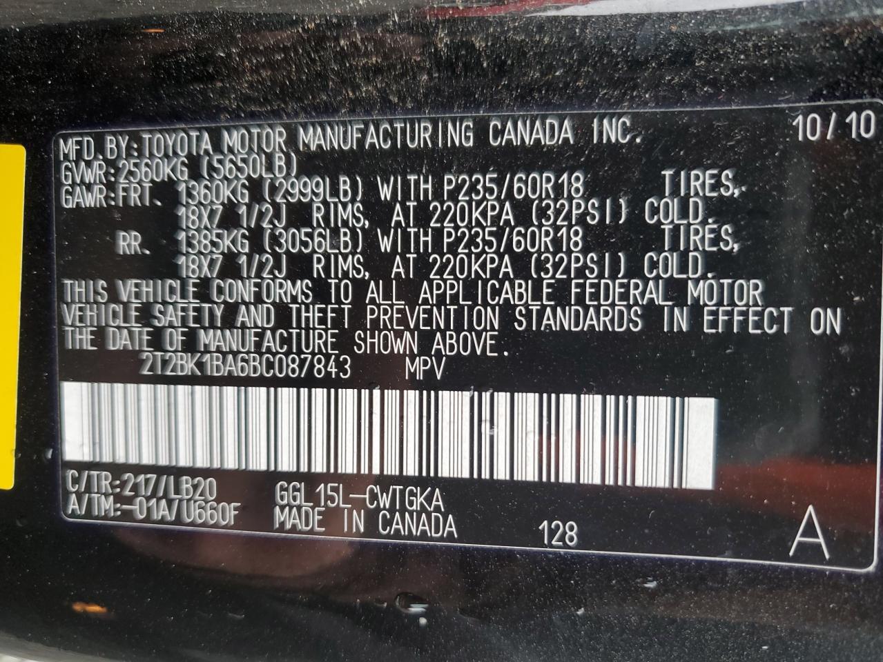 2011 Lexus Rx 350 VIN: 2T2BK1BA6BC087843 Lot: 82363445