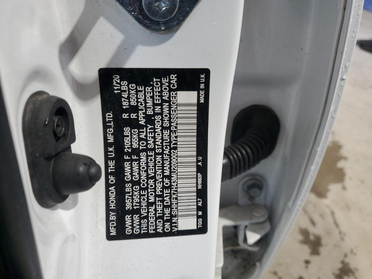2021 Honda Civic Sport VIN: SHHFK7H43MU209002 Lot: 82293505