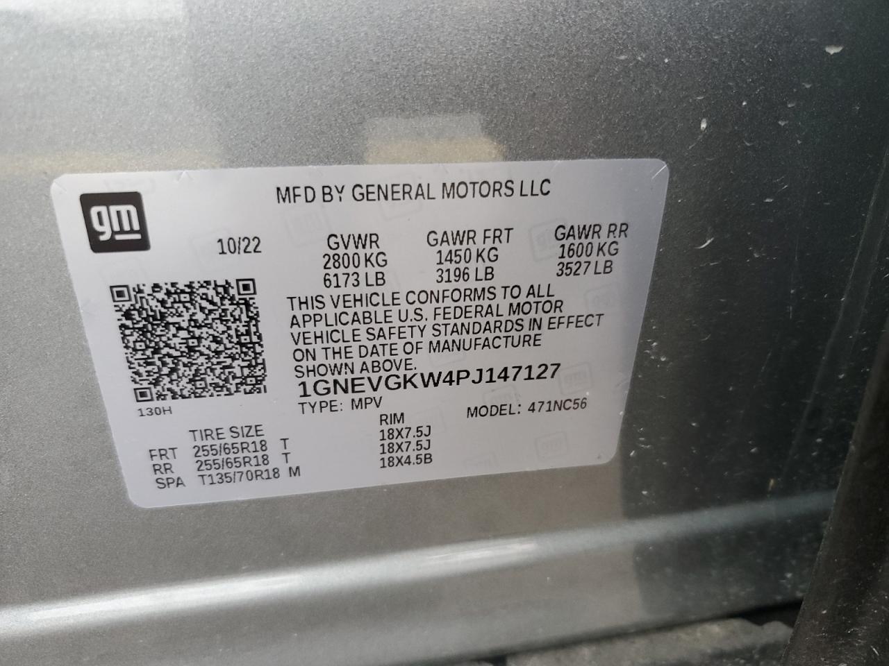 2023 Chevrolet Traverse Lt VIN: 1GNEVGKW4PJ147127 Lot: 85295995