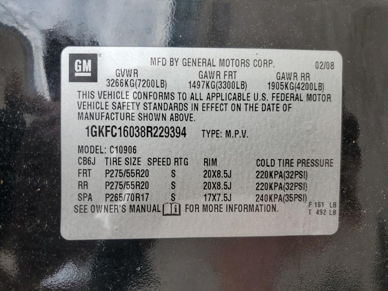 2008 GMC Yukon Xl C1500 VIN: 1GKFC16038R229394 Lot: 85842465