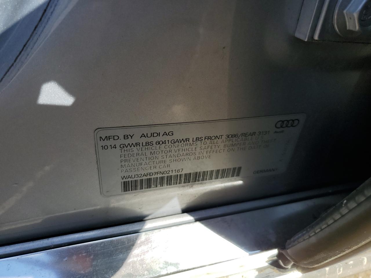 2015 Audi A8 L Quattro VIN: WAU32AFD7FN021167 Lot: 90422235