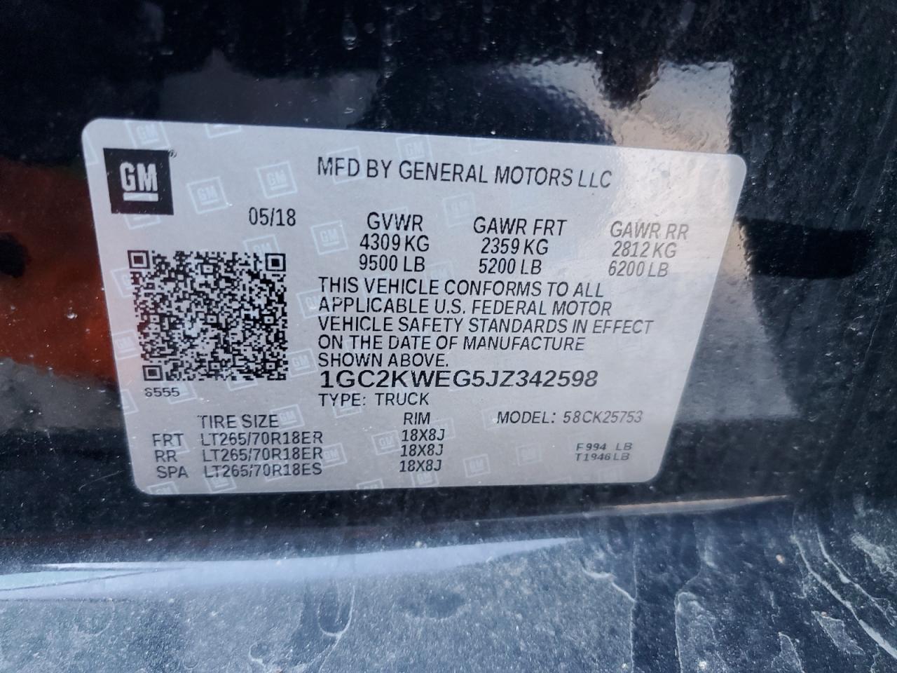 2018 Chevrolet Silverado K2500 Heavy Duty Ltz VIN: 1GC2KWEG5JZ342598 Lot: 82003825