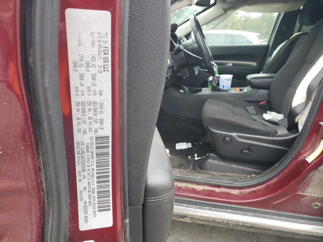 2019 Dodge Durango Sxt VIN: 1C4RDJAG7KC676394 Lot: 85840925