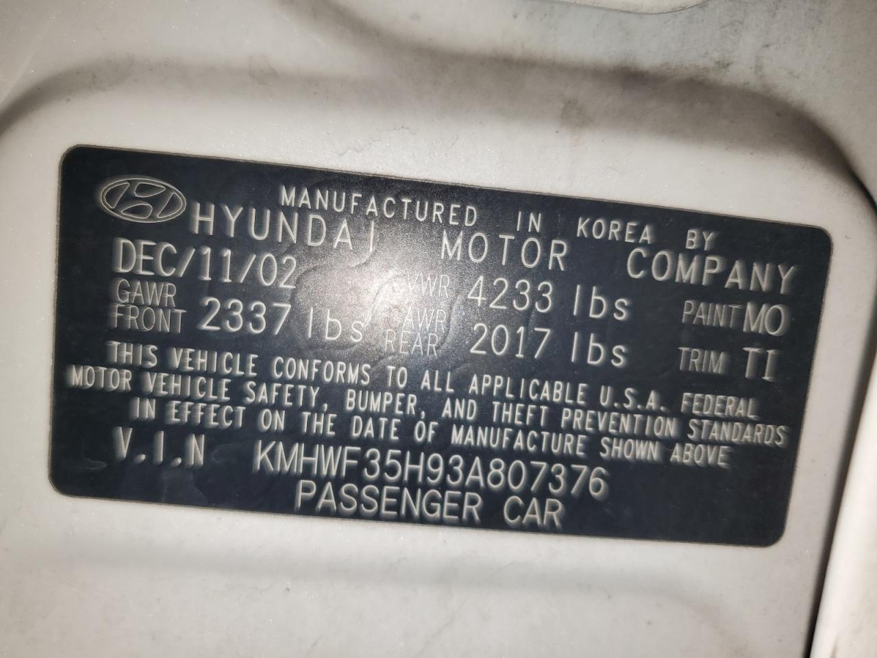 2003 Hyundai Sonata Gls VIN: KMHWF35H93A802376 Lot: 85008705