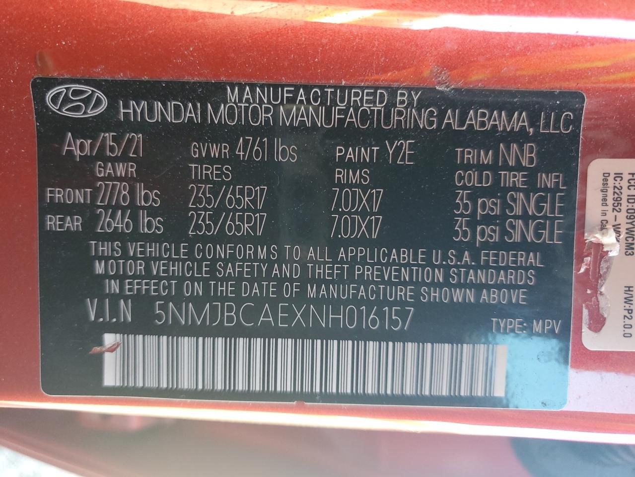 2022 Hyundai Tucson Sel VIN: 5NMJBCAEXNH016157 Lot: 85683895