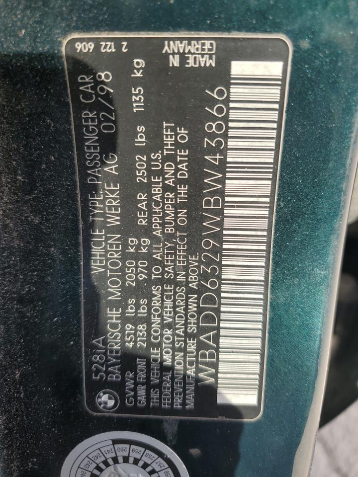 1998 BMW 528 I Automatic VIN: WBADD6329WBW43866 Lot: 84986305
