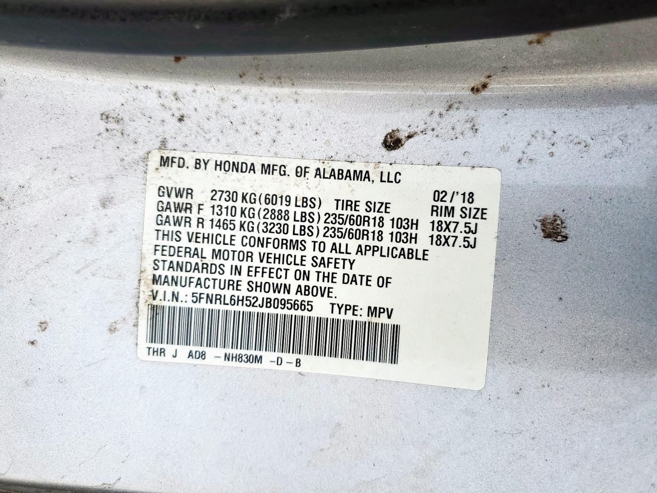 2018 Honda Odyssey Ex VIN: 5FNRL6H52JB095665 Lot: 89849205