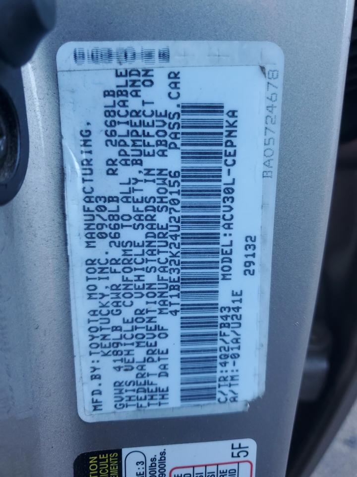 2004 Toyota Camry Le VIN: 4T1BE32K24U270156 Lot: 82449765