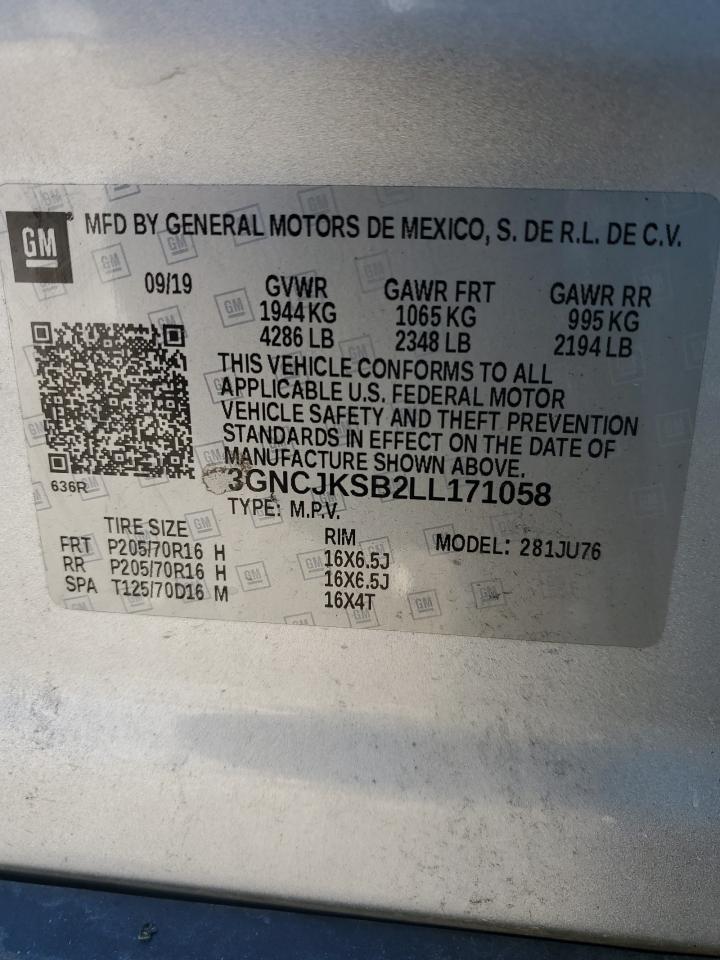 2020 Chevrolet Trax Ls VIN: 3GNCJKSB2LL171058 Lot: 87096795