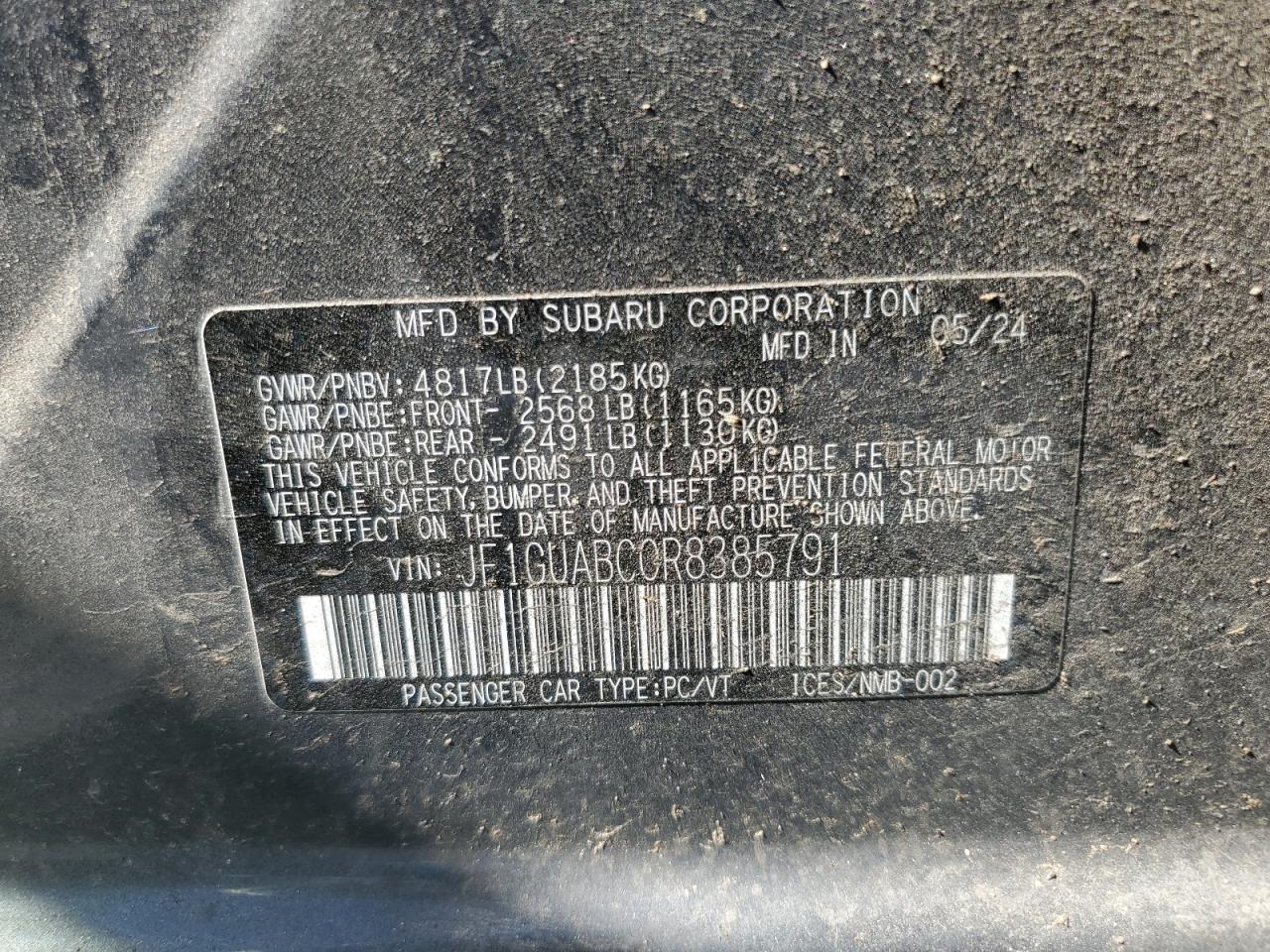 2024 Subaru Impreza VIN: JF1GUABC0R8385791 Lot: 86156075