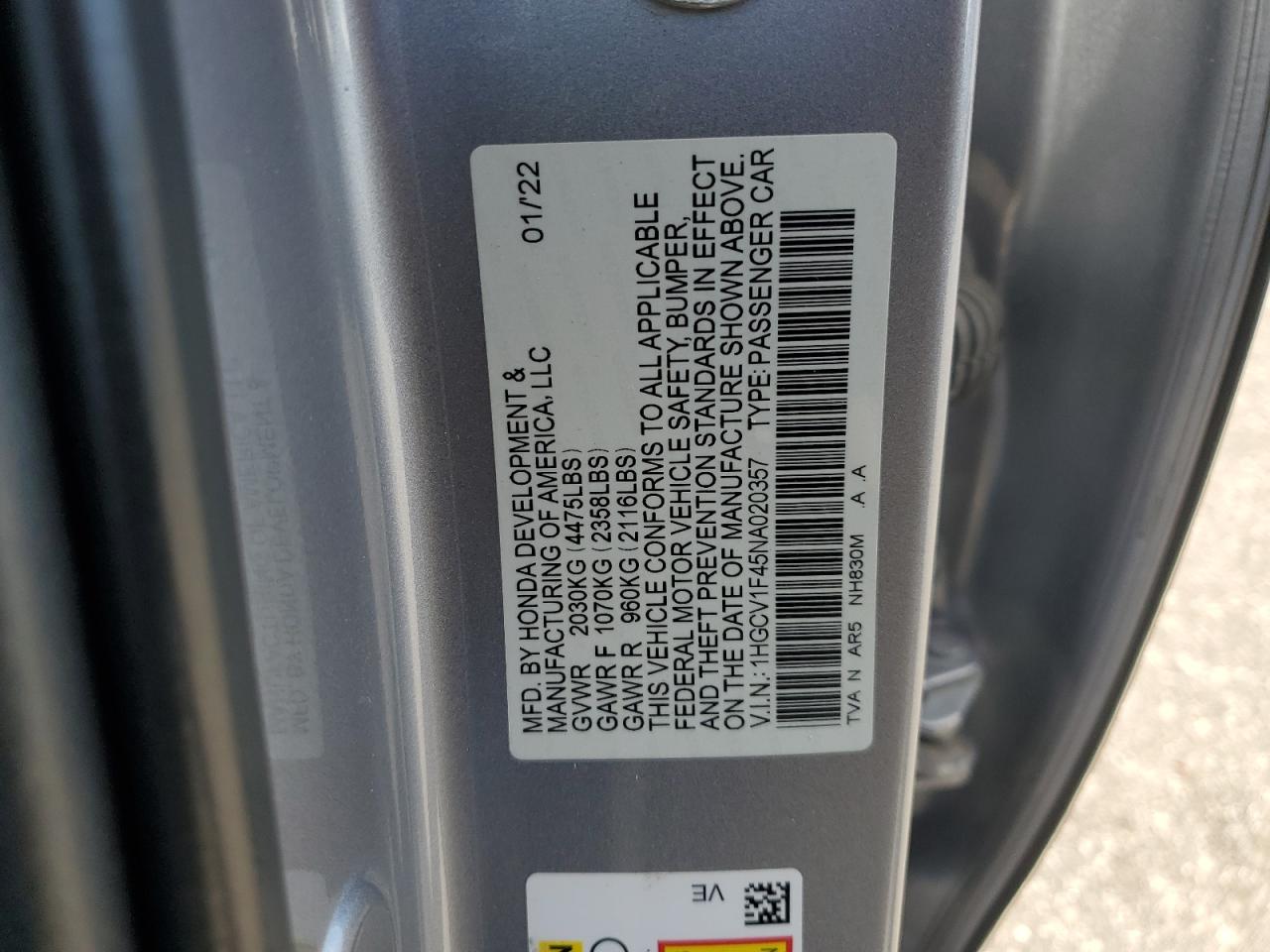 2022 Honda Accord Sport Se VIN: 1HGCV1F45NA020357 Lot: 81982635