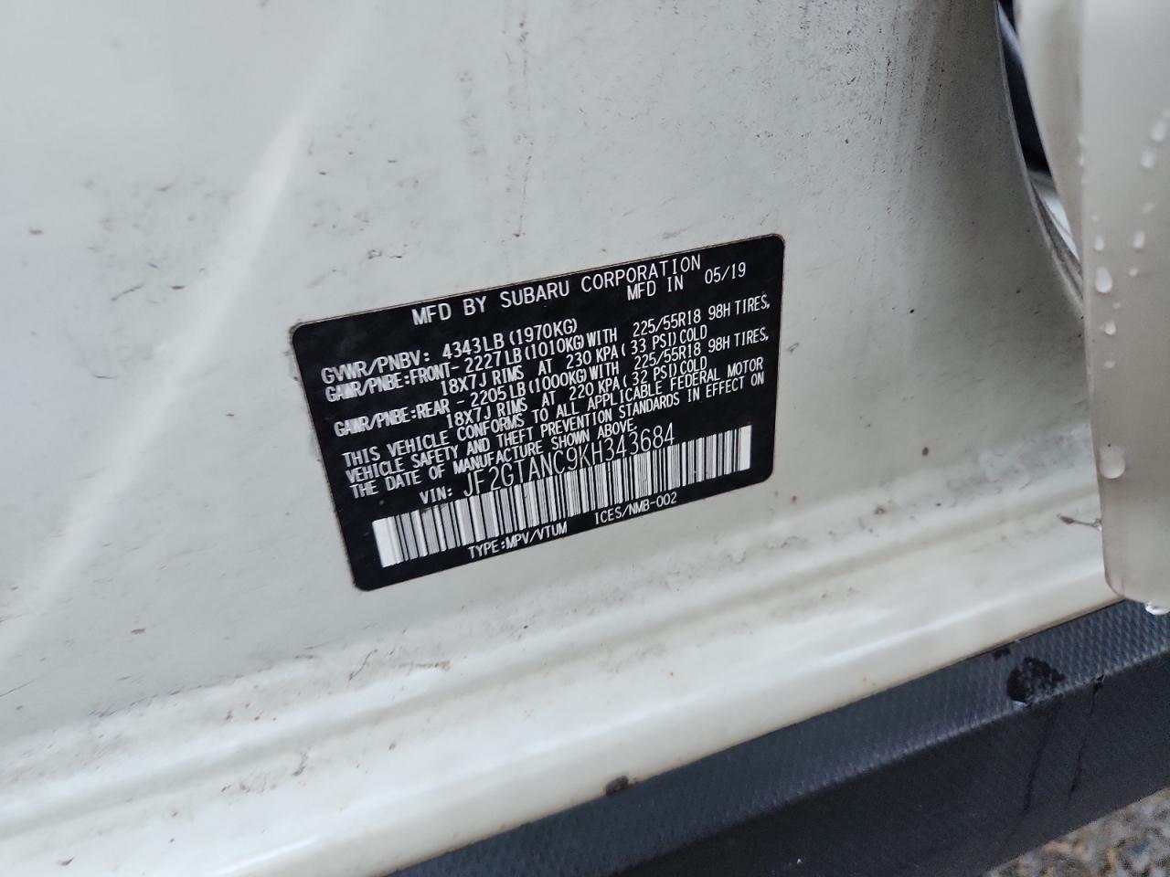 2019 Subaru Crosstrek Limited VIN: JF2GTANC9KH343684 Lot: 85816345