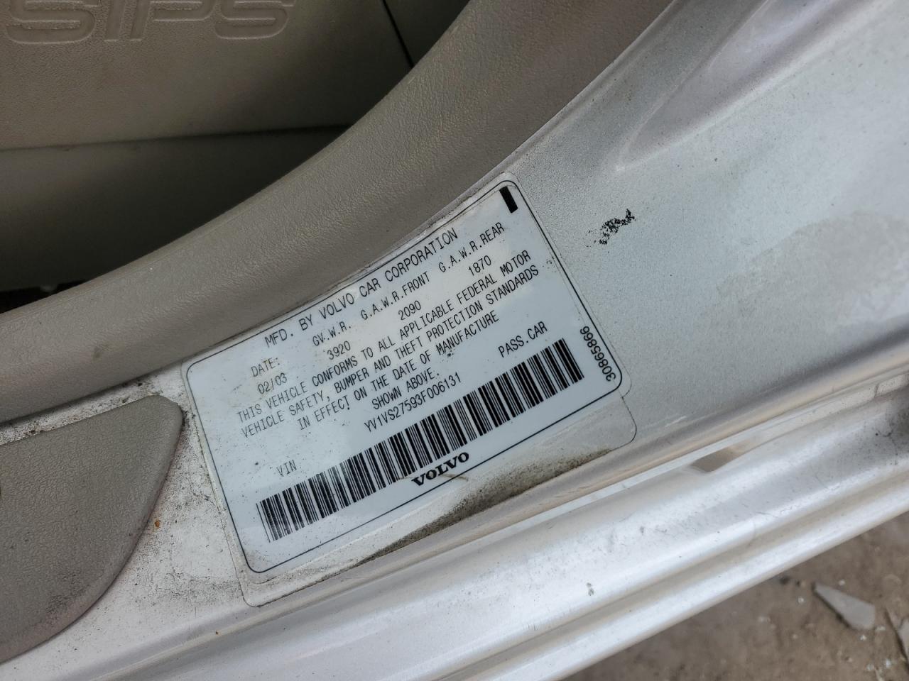 2003 Volvo S40 1.9T VIN: YV1VS27593F006131 Lot: 84951255