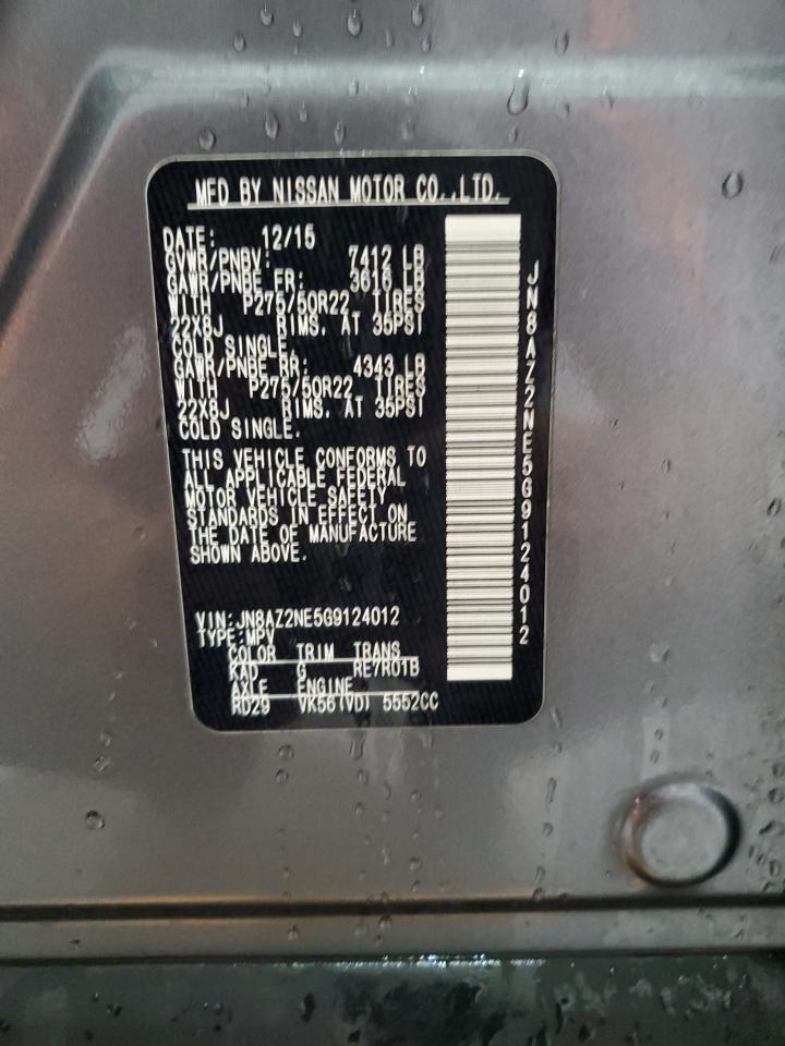 2016 Infiniti Qx80 VIN: JN8AZ2NE5G9124012 Lot: 85668695