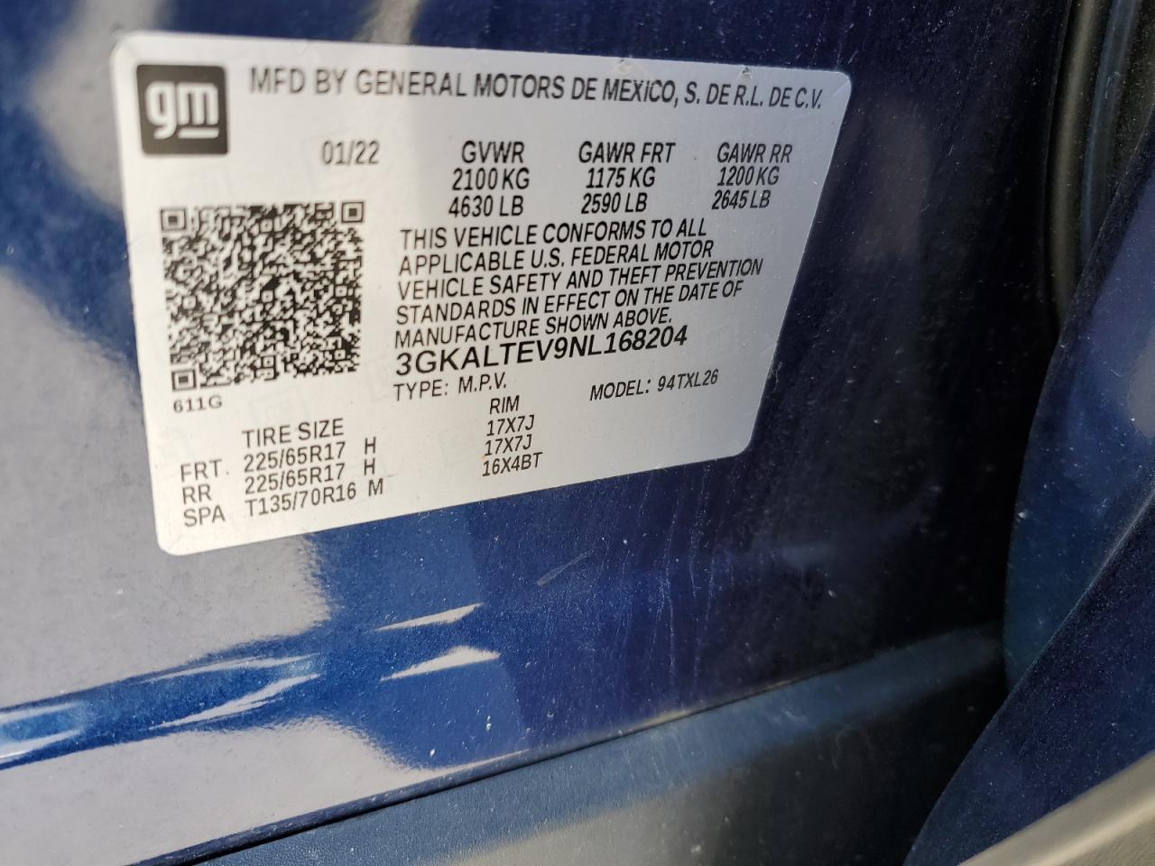 2022 GMC Terrain Sle VIN: 3GKALTEV9NL168204 Lot: 84166075