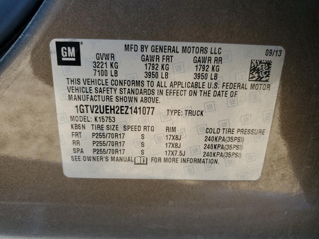 2014 GMC Sierra K1500 Sle VIN: 1GTV2UEH2EZ141077 Lot: 85275525