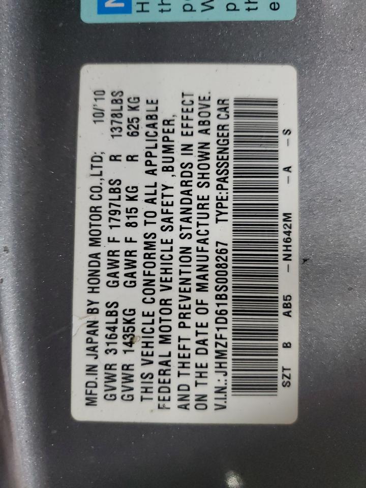 2011 Honda Cr-Z Ex VIN: JHMZF1D61BS008267 Lot: 86210095