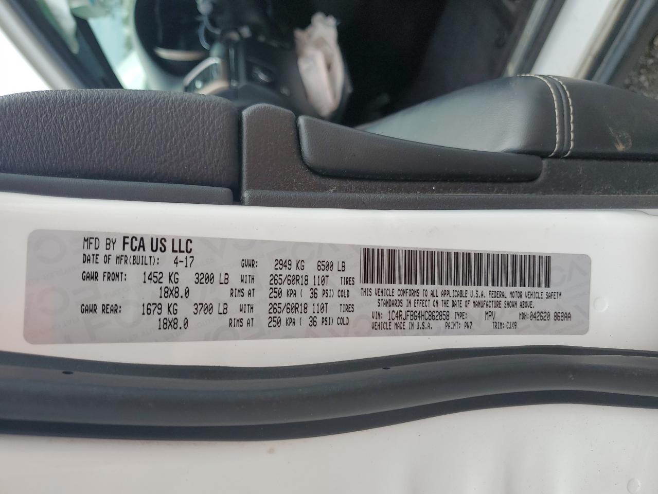 2017 Jeep Grand Cherokee Limited VIN: 1C4RJFBG4HC862858 Lot: 82349945