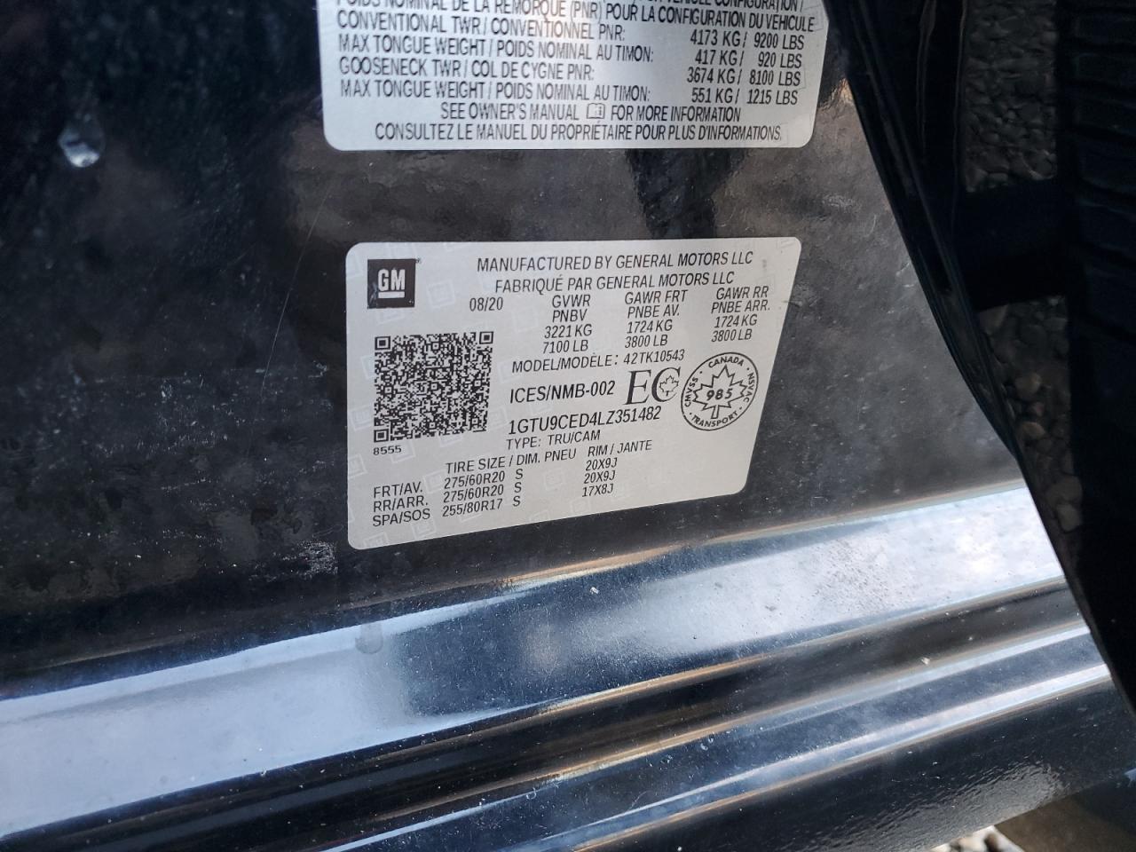 2020 GMC Sierra K1500 Elevation VIN: 1GTU9CED4LZ351482 Lot: 81969045
