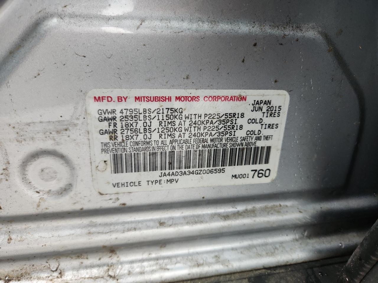 2016 Mitsubishi Outlander Se VIN: JA4AD3A34GZ006595 Lot: 90036765