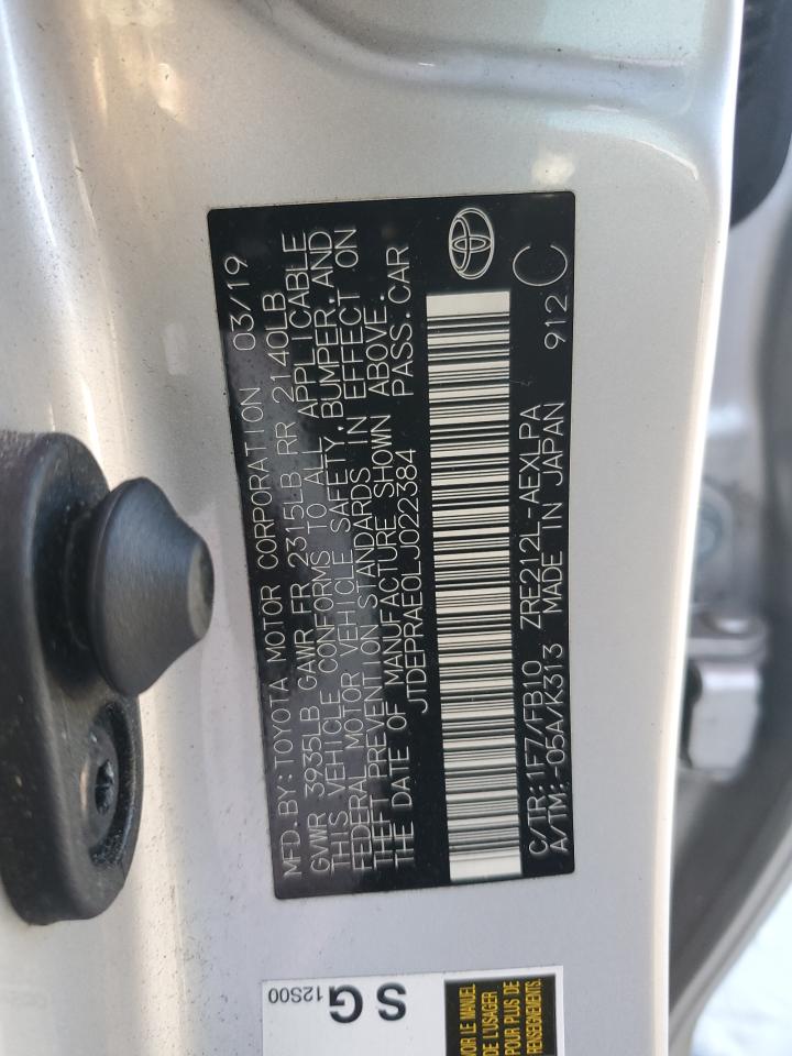 2020 Toyota Corolla Le VIN: JTDEPRAE0LJ022384 Lot: 86425175