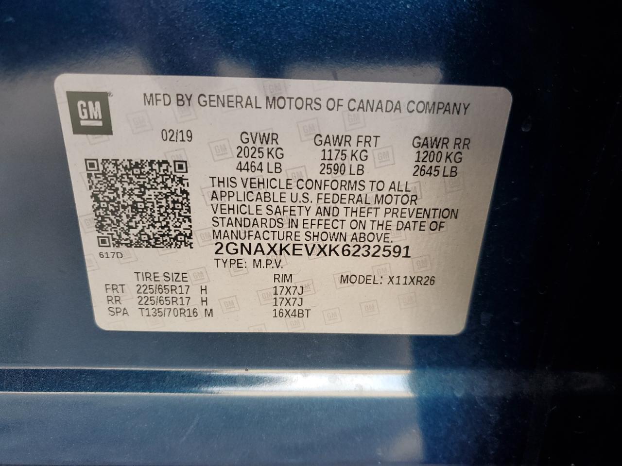 2019 Chevrolet Equinox Lt VIN: 2GNAXKEVXK6232591 Lot: 90484075