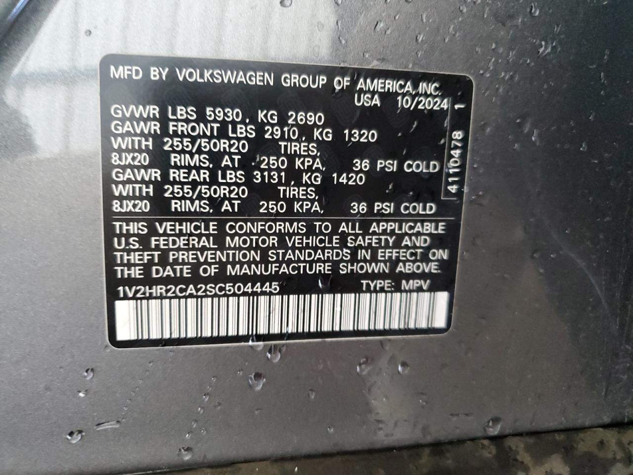 2025 Volkswagen Atlas Se VIN: 1V2HR2CA2SC504445 Lot: 86162785