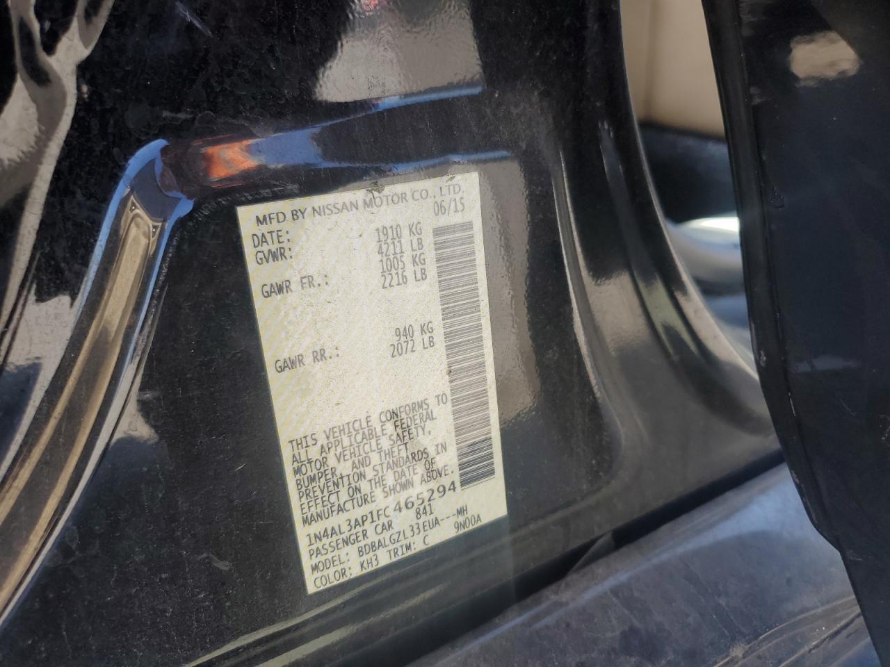 2015 Nissan Altima 2.5 VIN: 1N4AL3AP1FC465294 Lot: 82424985