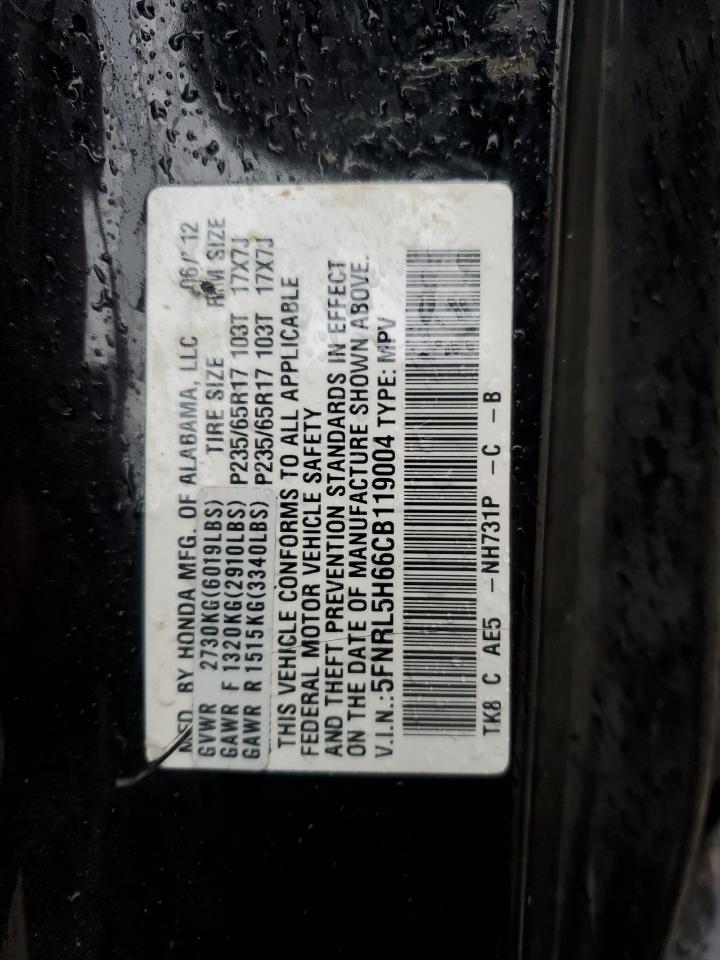 2012 Honda Odyssey Exl VIN: 5FNRL5H66CB119004 Lot: 90395725