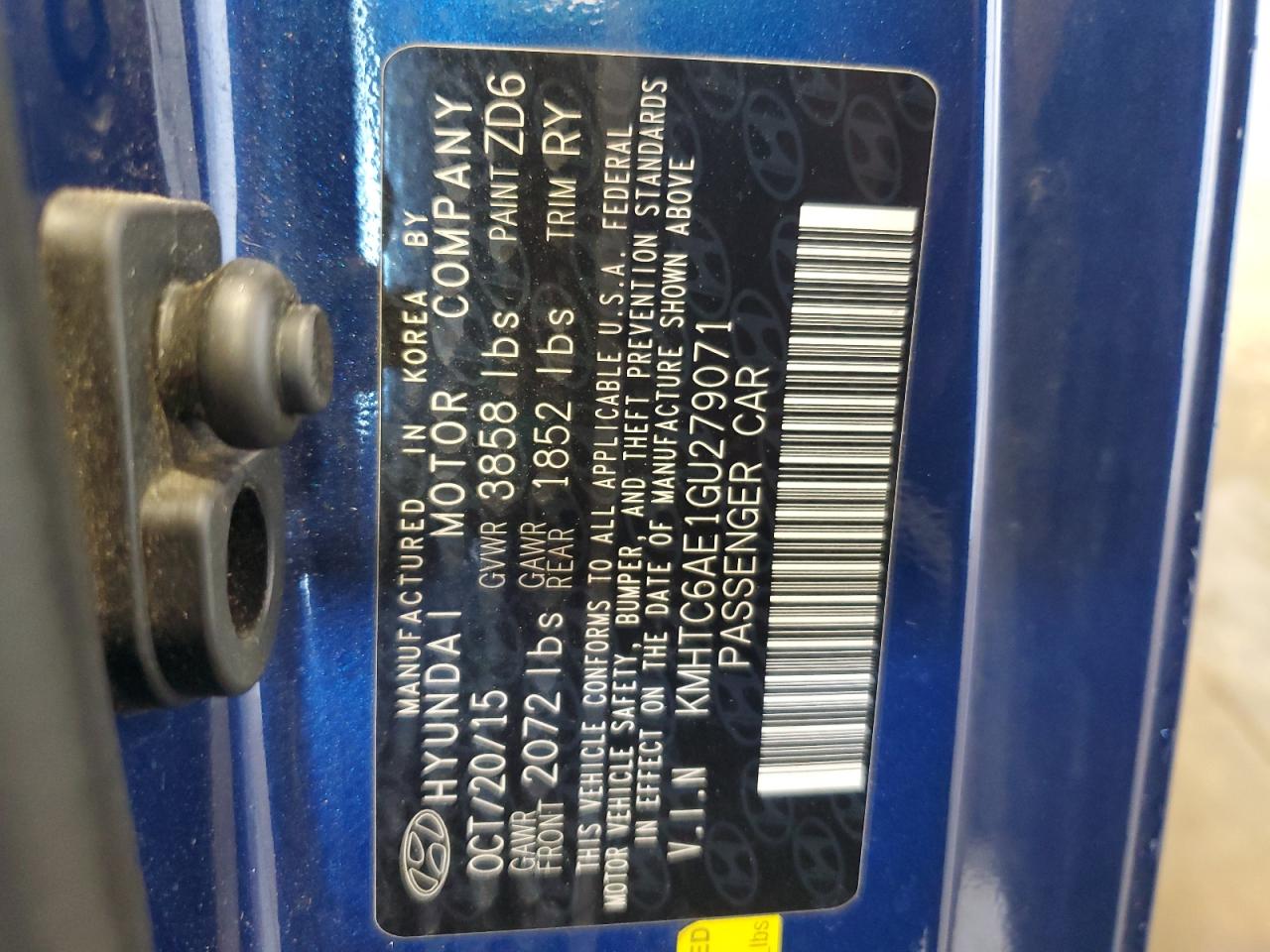 2016 Hyundai Veloster Turbo VIN: KMHTC6AE1GU279071 Lot: 85498575