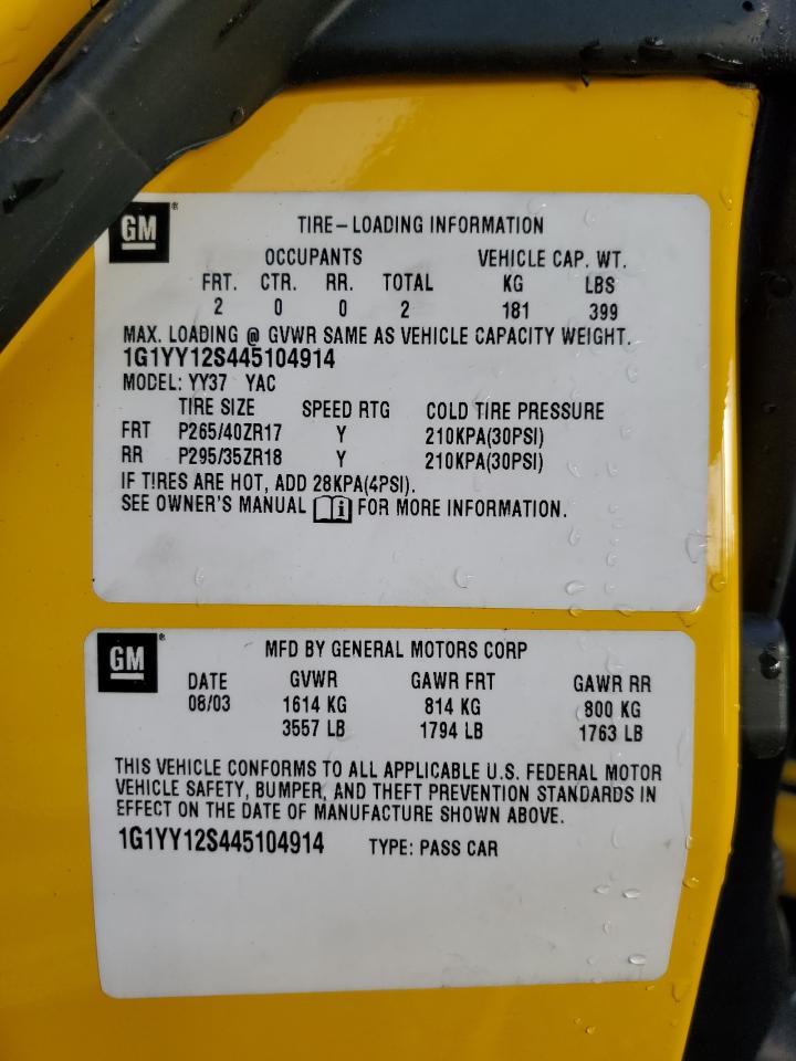 2004 Chevrolet Corvette Z06 VIN: 1G1YY12S445104914 Lot: 71981105