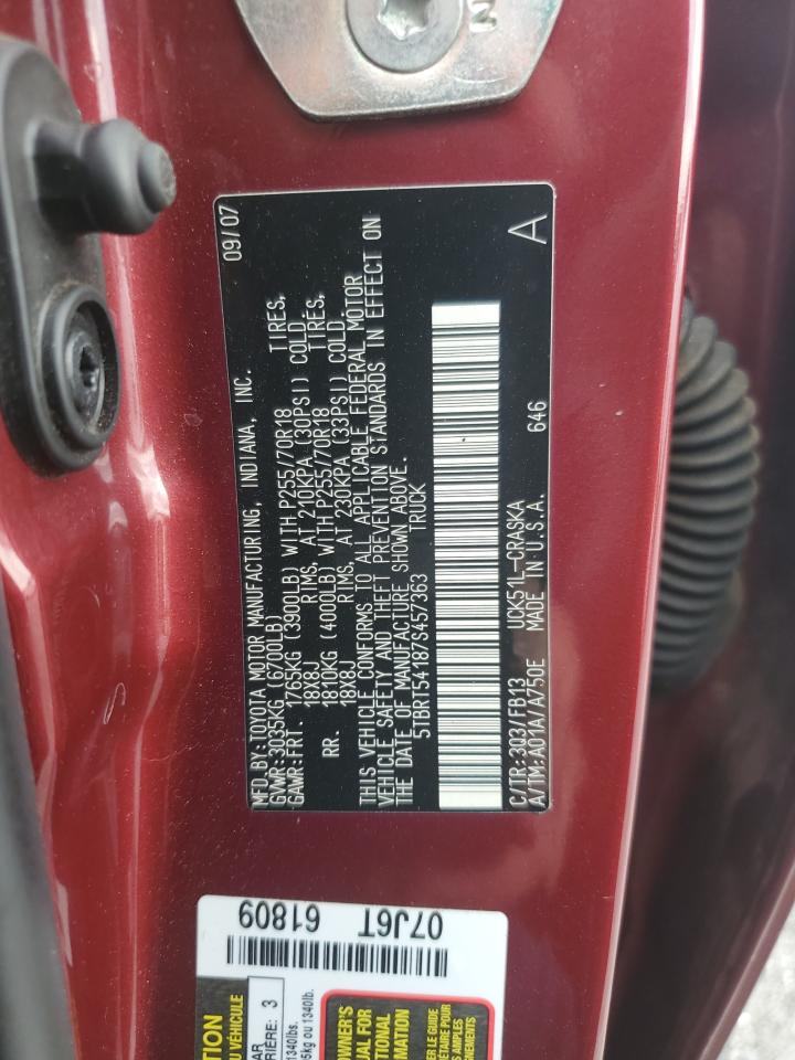 2007 Toyota Tundra Double Cab Sr5 VIN: 5TBRT54187S457363 Lot: 85815755