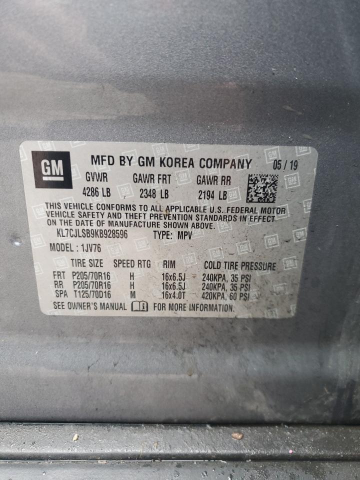 2019 Chevrolet Trax 1Lt VIN: KL7CJLSB9KB928596 Lot: 90653545