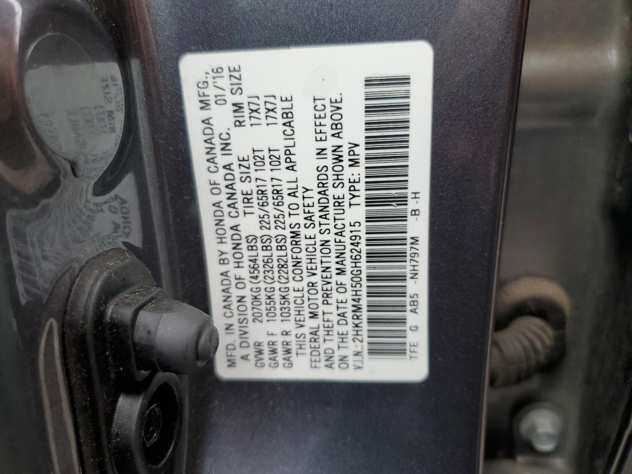 2016 Honda Cr-V Ex VIN: 2HKRM4H50GH624915 Lot: 86058225