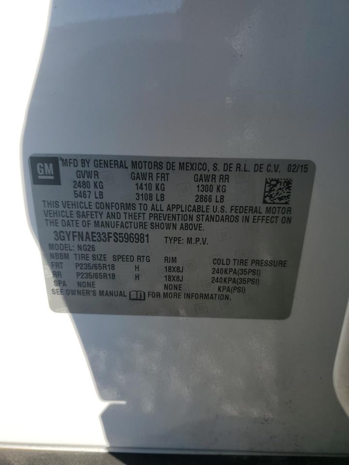 2015 Cadillac Srx VIN: 3GYFNAE33FS596981 Lot: 90356895