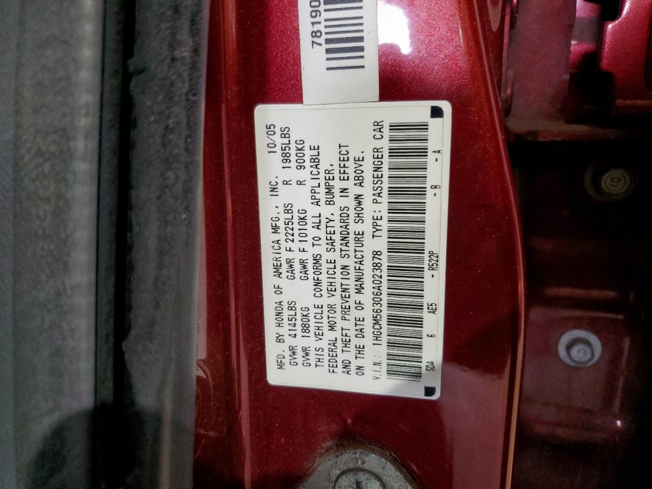 2006 Honda Accord Se VIN: 1HGCM56306A023878 Lot: 90299545