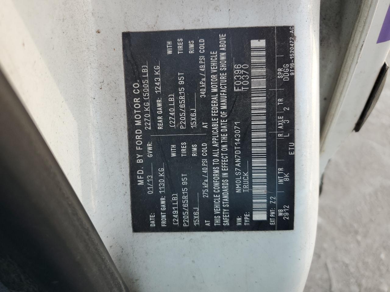 2013 Ford Transit Connect Xl VIN: NM0LS7AN7DT143071 Lot: 85323195