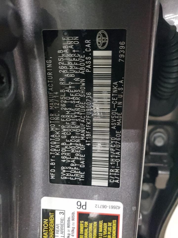 2015 Toyota Camry Le VIN: 4T1BF1FK7FU900736 Lot: 84998965