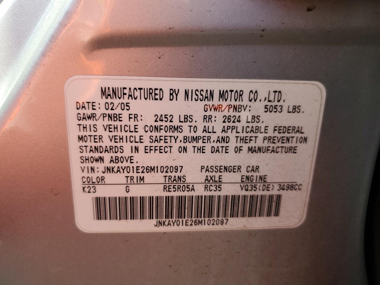 2006 Infiniti M35 Base VIN: JNKAY01E26M102097 Lot: 89519215