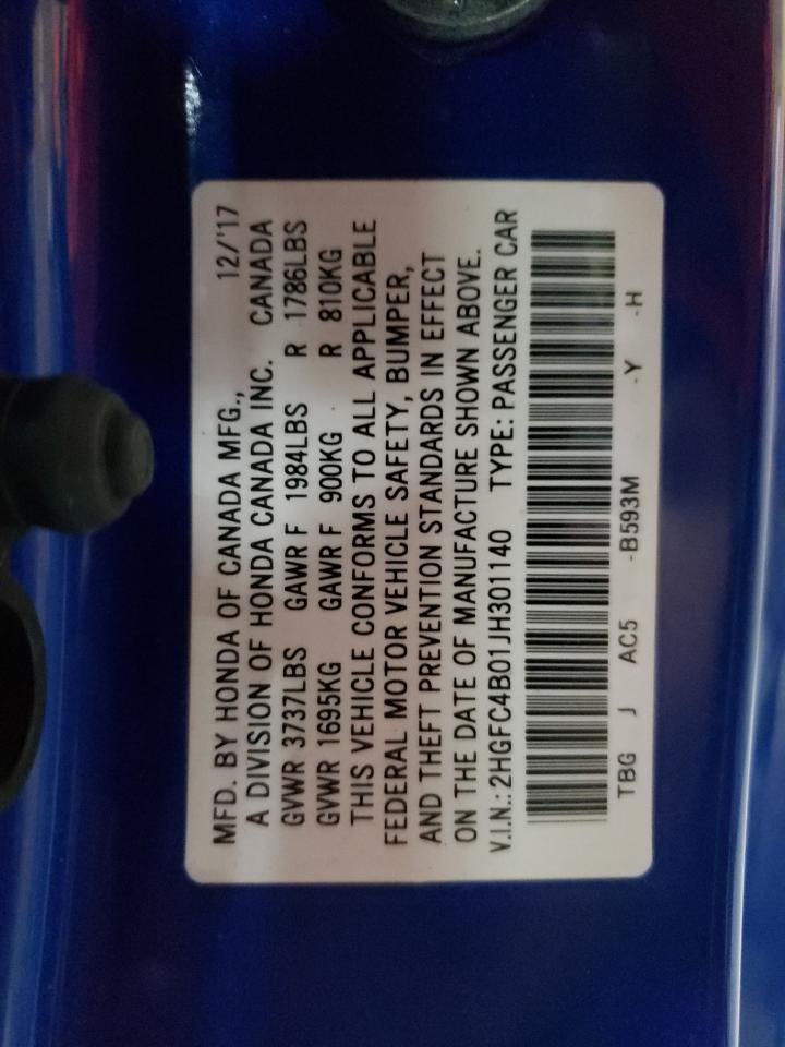 2018 Honda Civic Lx VIN: 2HGFC4B01JH301140 Lot: 82200755